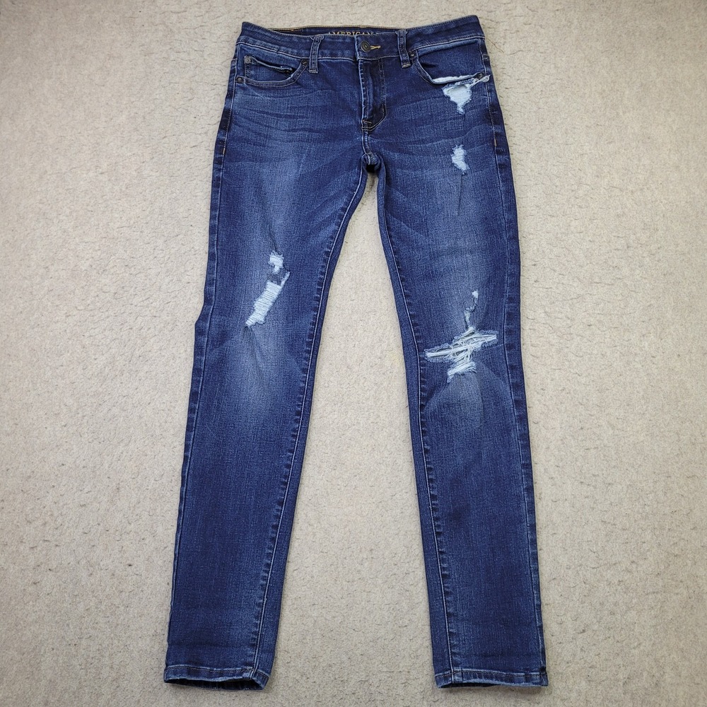American Eagle Extreme Flex Skinny Jeans Mens 30x32 Blue Dark‎ Wash Distressed